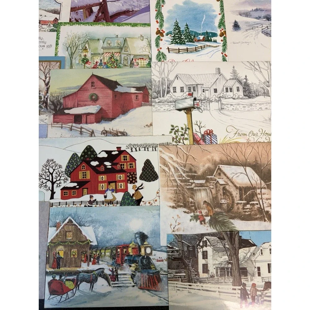 Vintage Christmas Cards Fronts ONLY Houses Barns More Scrapbooking Crafts 50+
